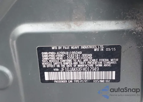 2015 Subaru Impreza 2.0I Premium from USA, damaged, VIN JF1GJAK6XFH012949